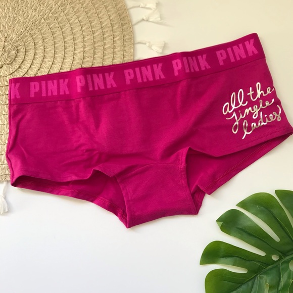 Victoria’s Secret PINK Logo Boyshort Panty Pink Thrill All The Jingle Ladies NEW - Picture 2 of 4
